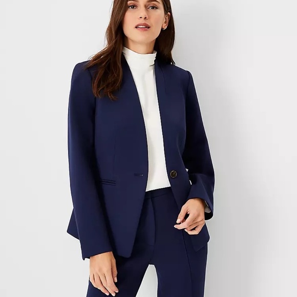 Ann Taylor The Cutaway Blazer in Cross Weave - Light Blue Chambray - 8R - Picture 8 of 10